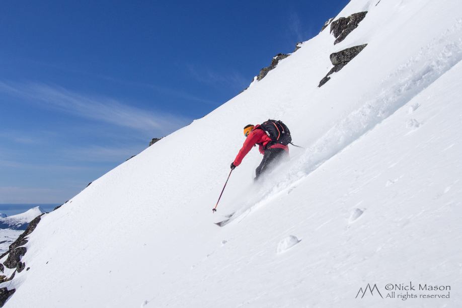 08 Simon Christy on the upper slopes of Justadtinden, Vestvågøya Island