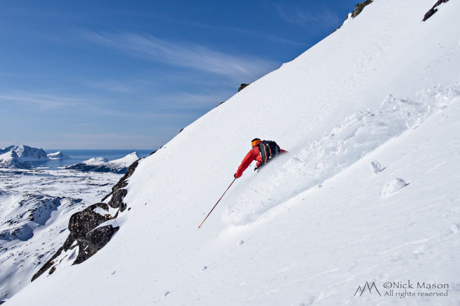 09 Simon Christy enjoying the descent of Justadtinden, Vestvågøya Island